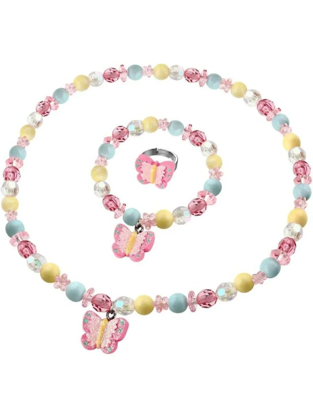 Butterfly Stretch Necklace & Bracelet Set for Little Girls - Toddler Jewelry